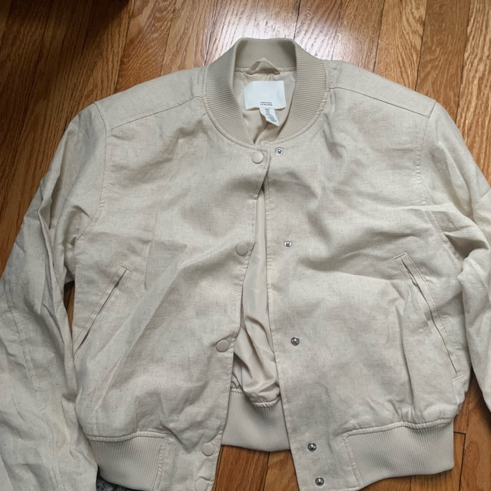 H&M Cream Bomber Jacket with Classic Collar